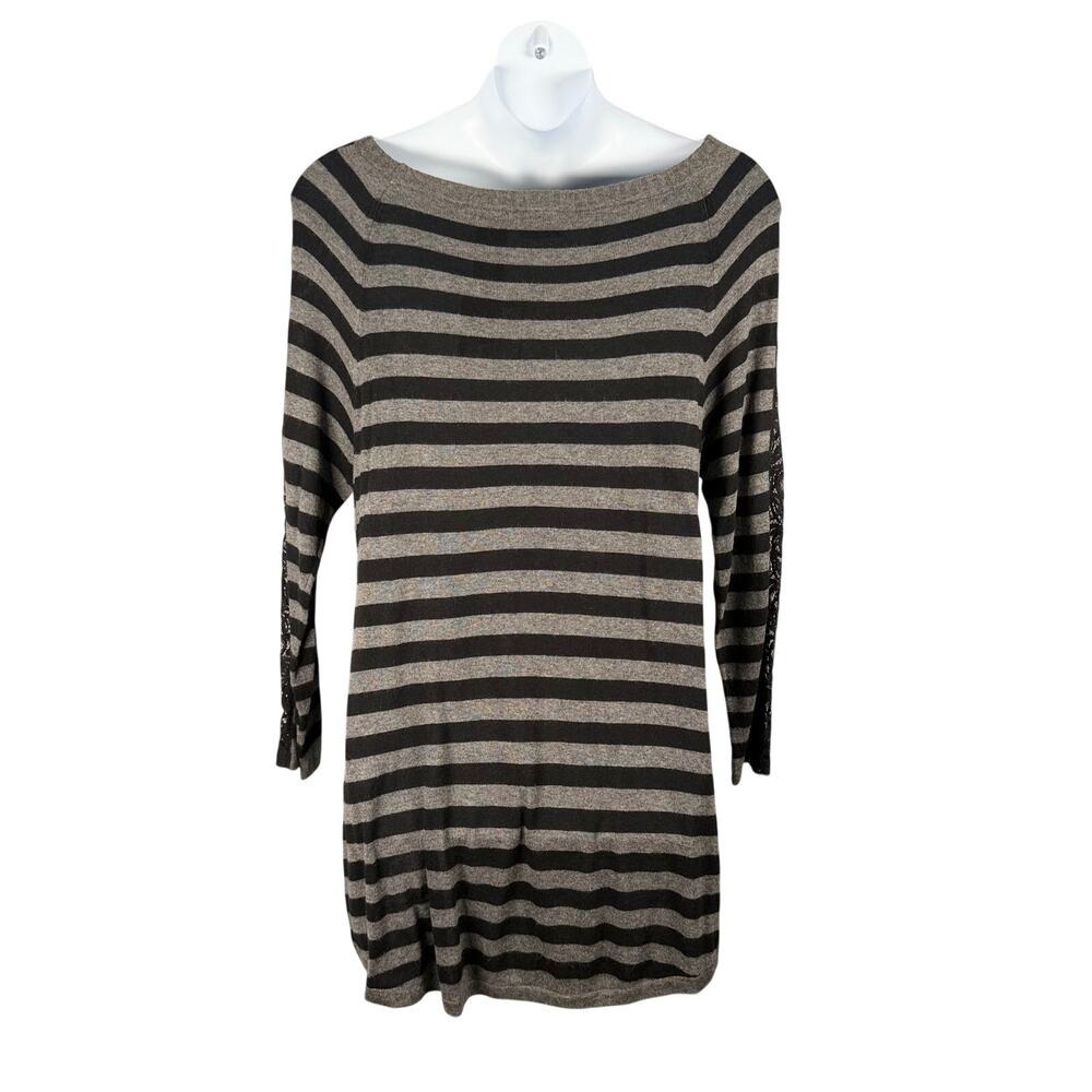 Harley Davidson Sweater Womens 2XL Gray Black Stripe Lace Trim High Low Tunic - Picture 5 of 10